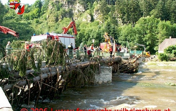 Aufräumarbeiten nach Hochwasser an der Thaya